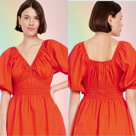NWTS🌷GAP OLD NAVY XL🌷STUNNING POPPY PUFFED SLEEVE SMOCKED WAIST DEFINED DRESS - Picture 12 of 16